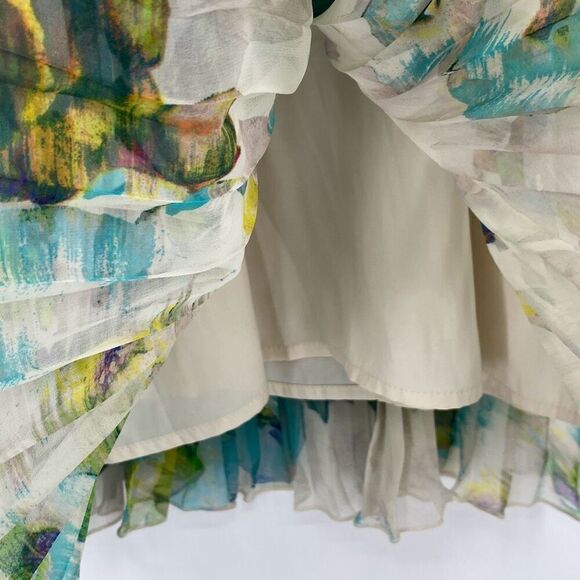 JACK Monique Floral Spaghetti Strap Pleated Slip Dress Cream Purple Green Small - Picture 6 of 16